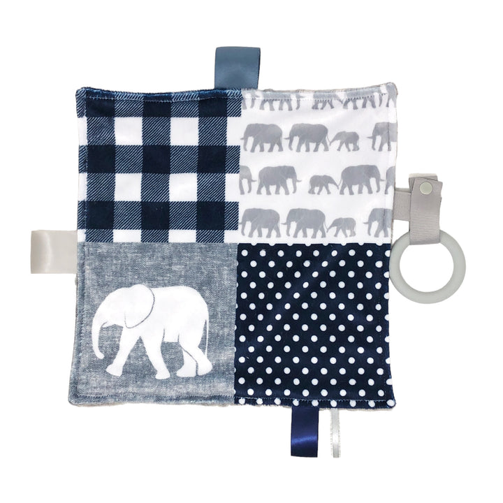 Navy Blue Elephant Teething Blanket