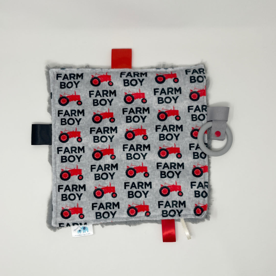 Farm Boy with Red Tractors Teething Blanket