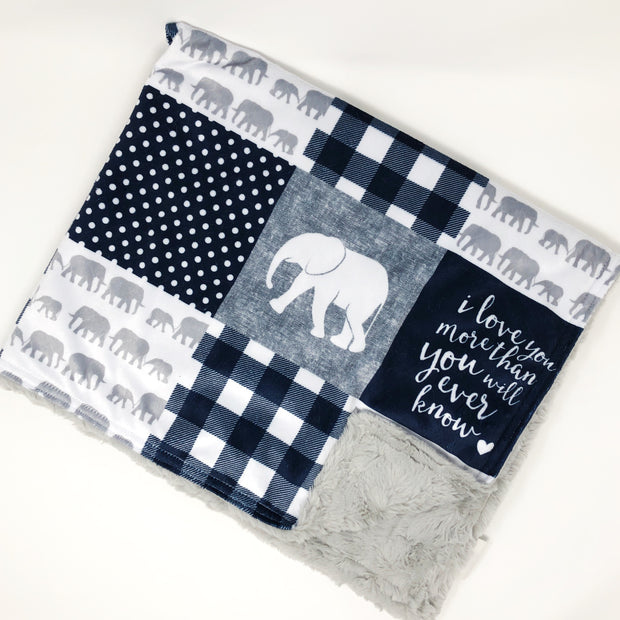 Navy Blue Elephant Luxe Baby Blanket