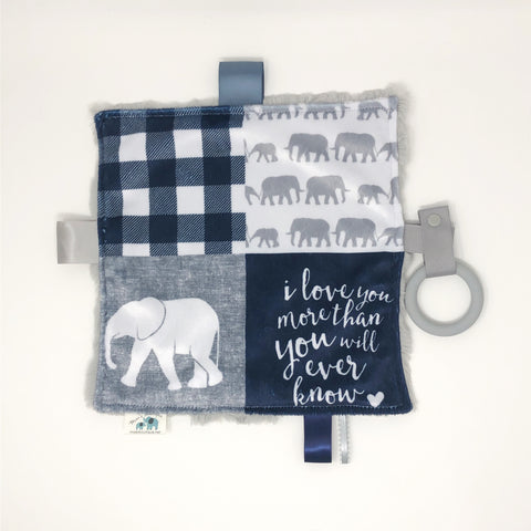 Navy Blue Elephant Teething Blanket